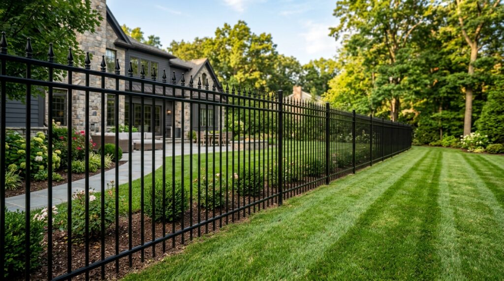 Black aluminum fence installation completed in New Jersey