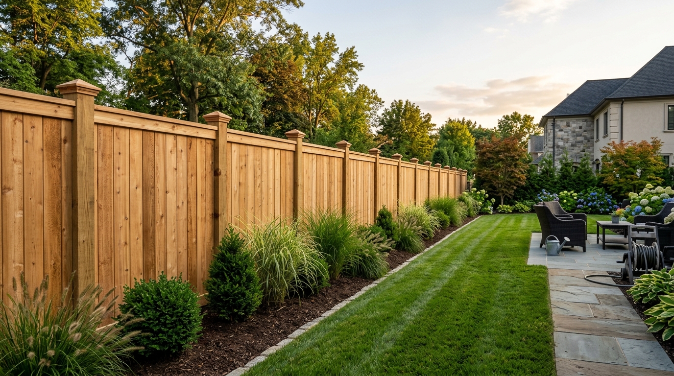 Cedar wood privacy fence installed in a New Jersey backyard