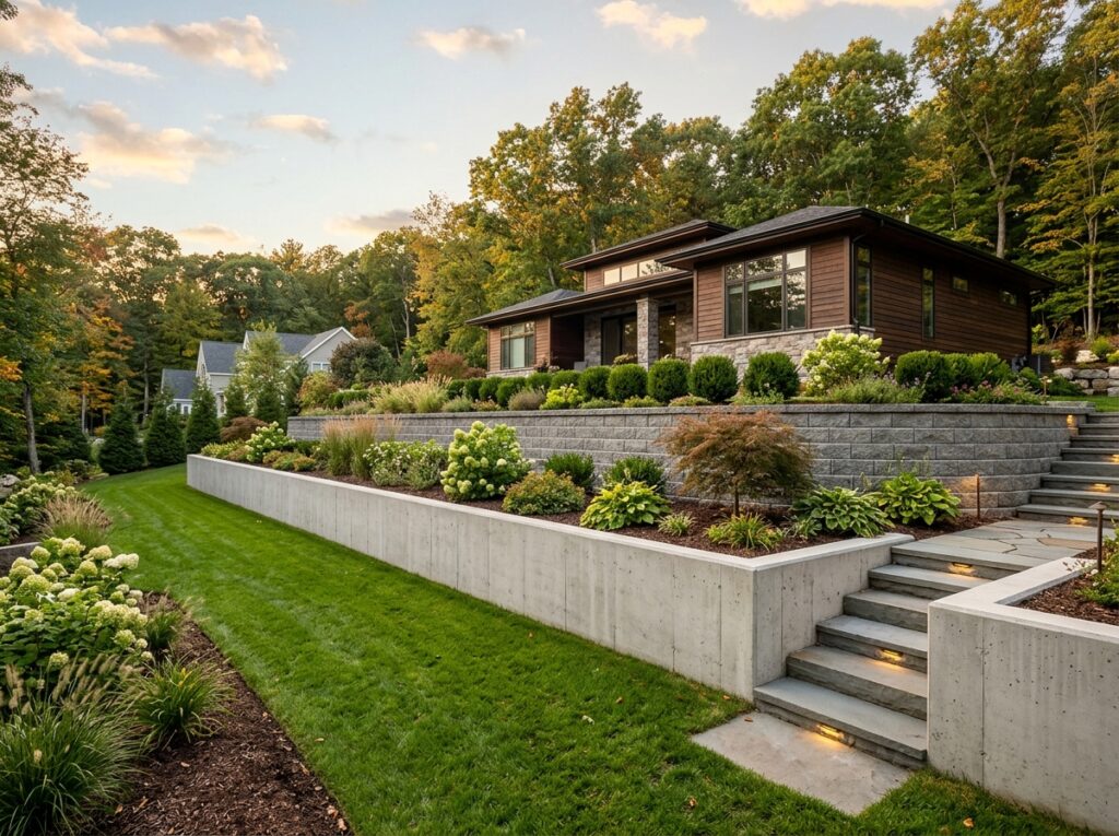 Concrete retaining wall installation in New Jersey