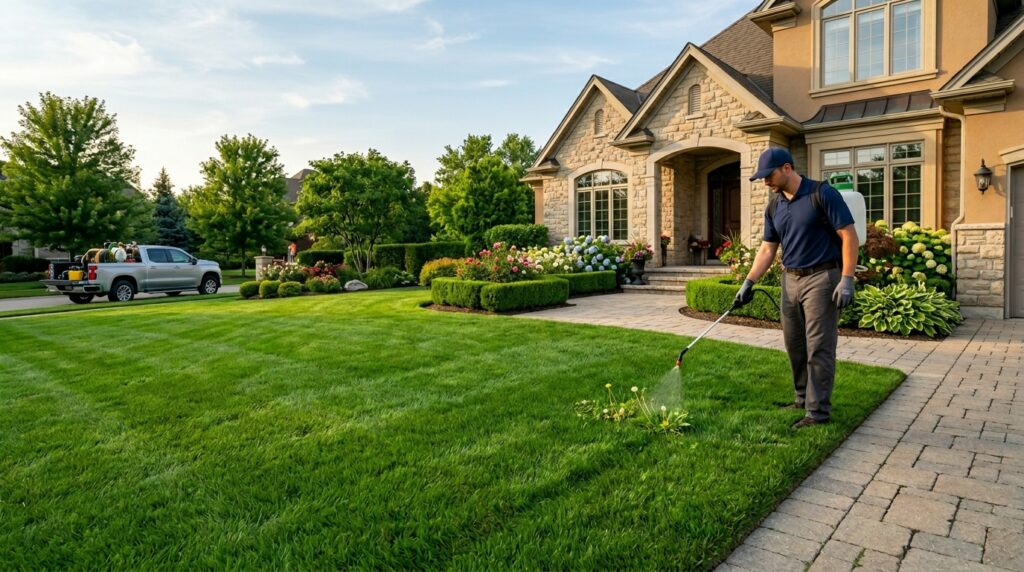 Weed control treatment on a New Jersey lawn